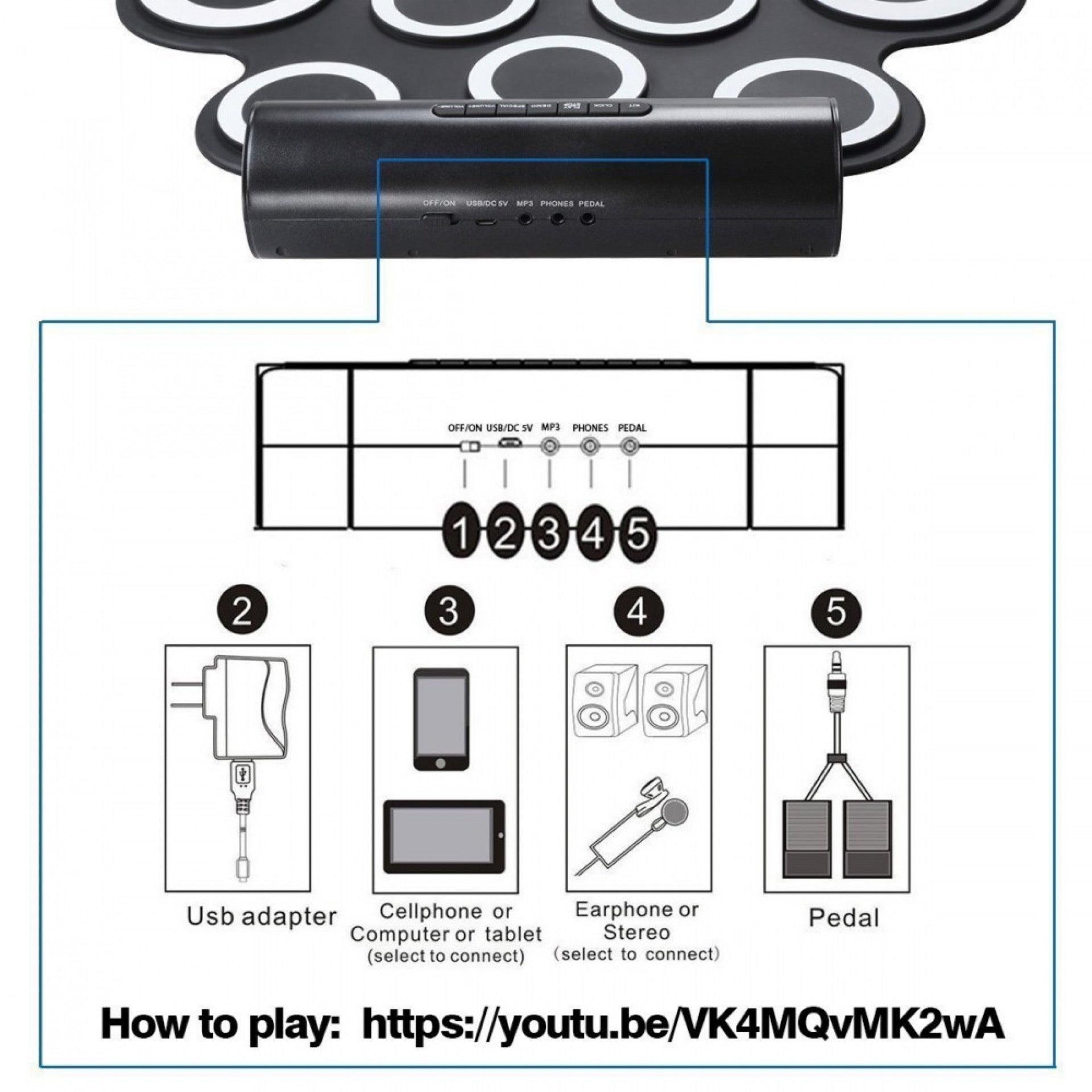 Electronic Drum Set with Built in Speaker and Battery